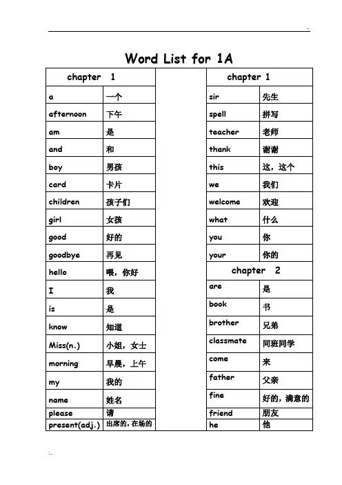 2017新版香港朗文WTE1A-6B全部单词汇总