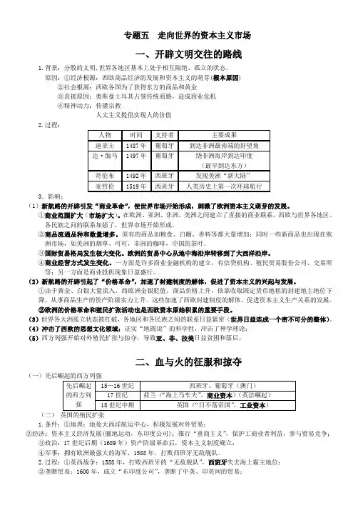 人民版历史必修二专题5走向世界的资本主义市场 必备知识点总结