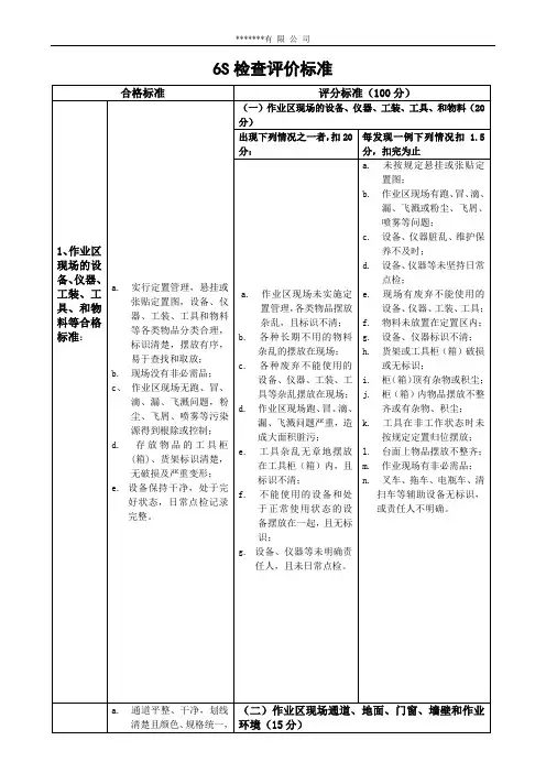 6S检查评价标准