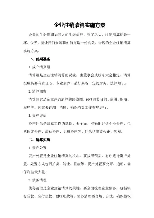 企业注销清算实施方案