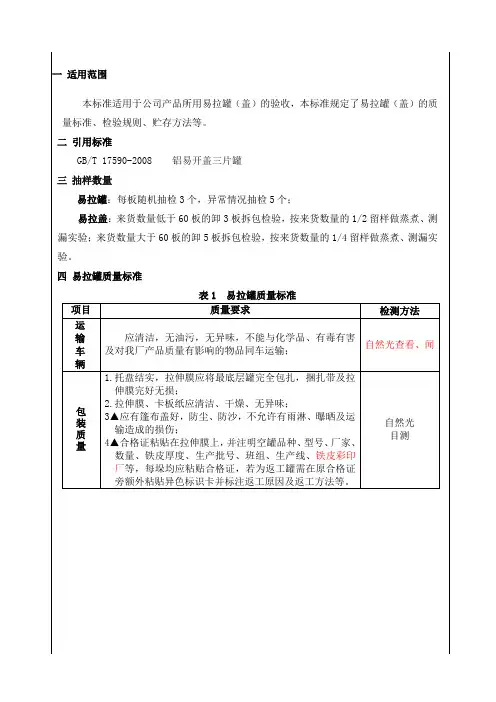 易拉罐盖验收标准修订