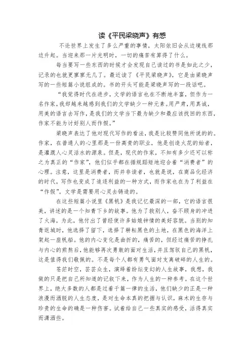 读《平民梁晓声》有感