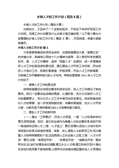 乡镇人才的工作计划（精选8篇）