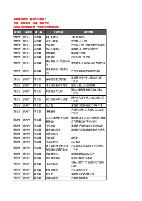 新版湖北省黄冈市浠水县酒店餐饮企业公司商家户名录单联系方式地址大全82家