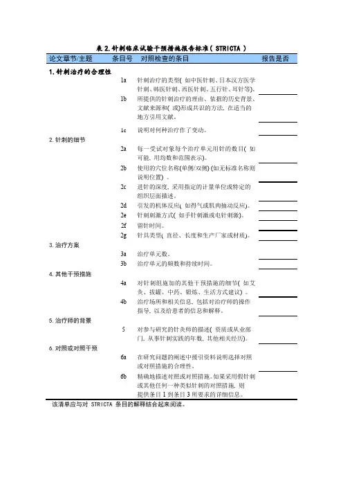 针刺临床试验干预措施报告标准( STRICTA )