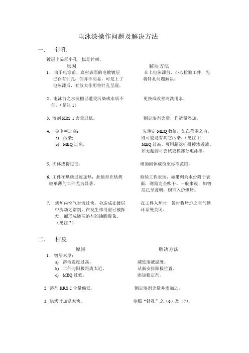 电泳漆操作问题及解决方法