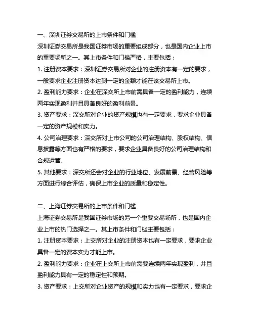 国内各大交易所的上市条件和门槛