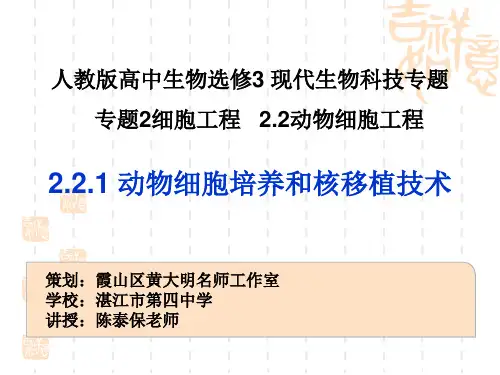 高中生物选修三专题二 动物细胞培养和细胞核移植 课件