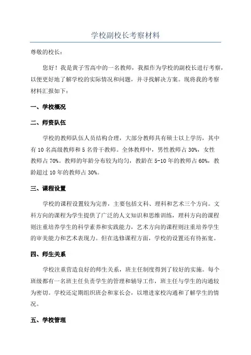 学校副校长考察材料