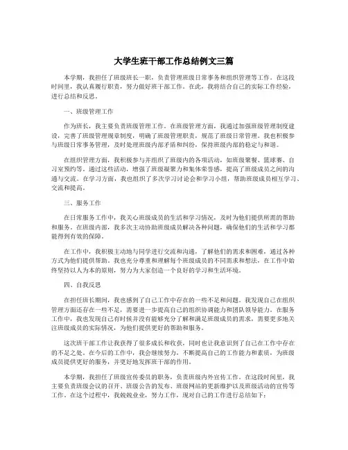 大学生班干部工作总结例文三篇