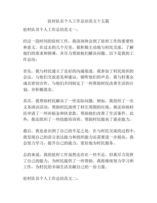 驻村队员个人工作总结范文十五篇