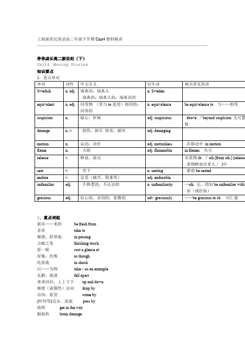 上海新世纪英语高二年级下学期Unit4教材精讲