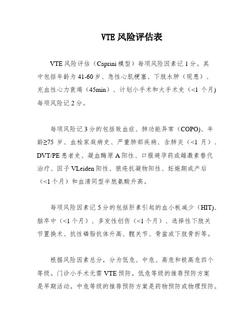 VTE风险评估表