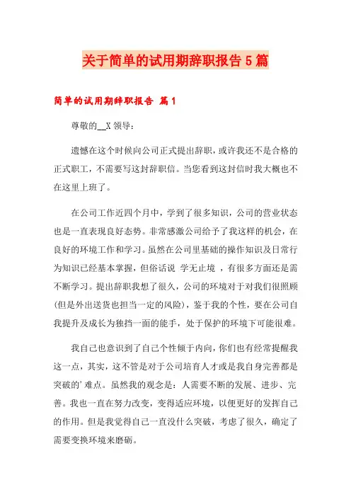 关于简单的试用期辞职报告5篇