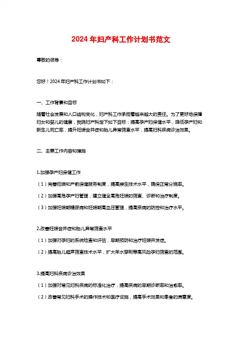 2024年妇产科工作计划书范文