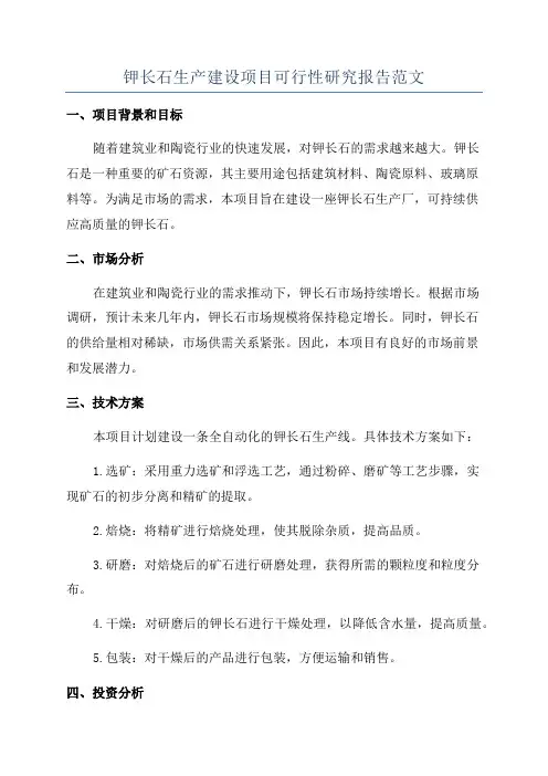 钾长石生产建设项目可行性研究报告范文