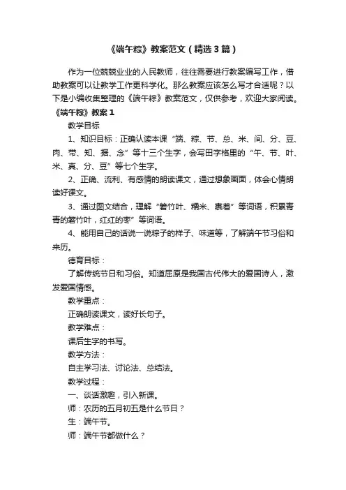 《端午粽》教案范文（精选3篇）