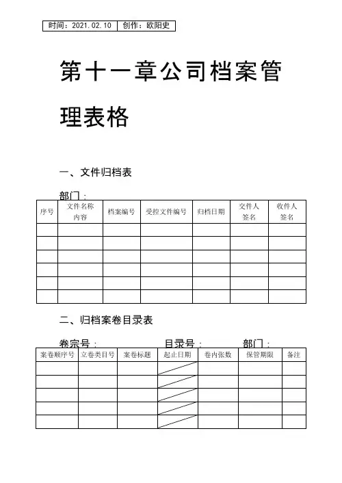 公司档案管理表格1之欧阳史创编
