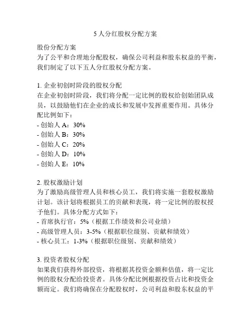 5人分红股权分配方案