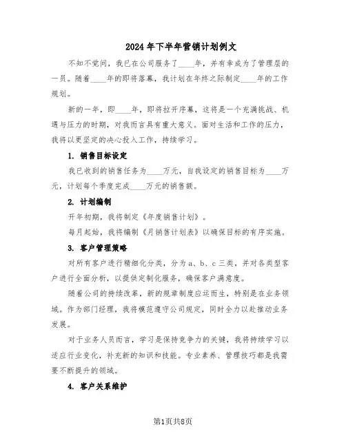 2024年下半年营销计划例文（4篇）