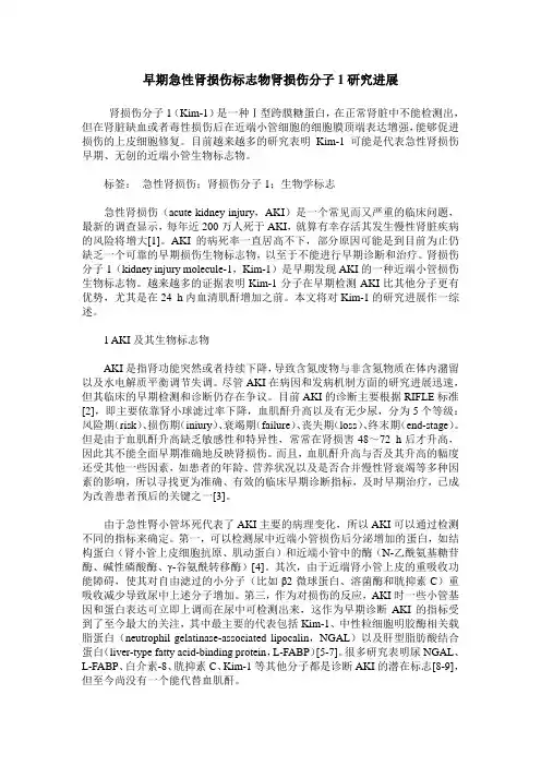 早期急性肾损伤标志物肾损伤分子1研究进展
