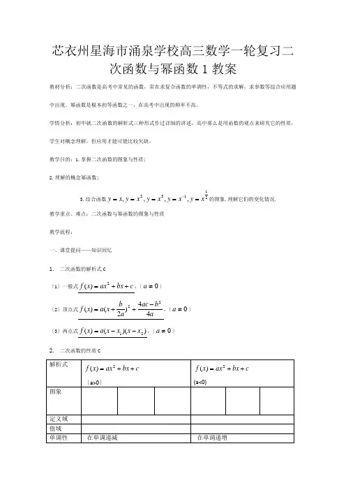 高三数学一轮复习 二次函数与幂函数教案_1