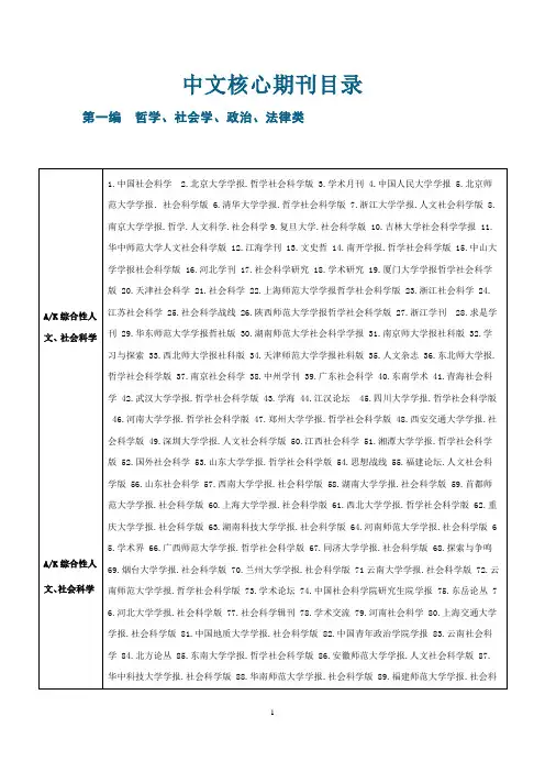 北大核心期刊目录