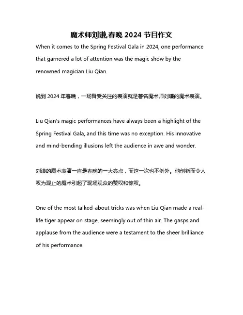 魔术师刘谦,春晚2024节目作文