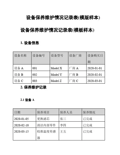 设备保养维护情况记录表(模版样本)