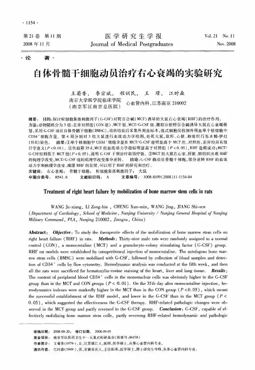 自体骨髓干细胞动员治疗右心衰竭的实验研究