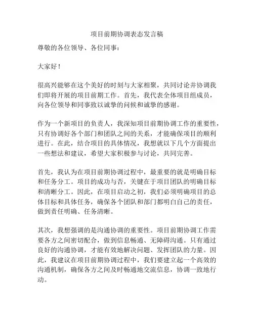 项目前期协调表态发言稿