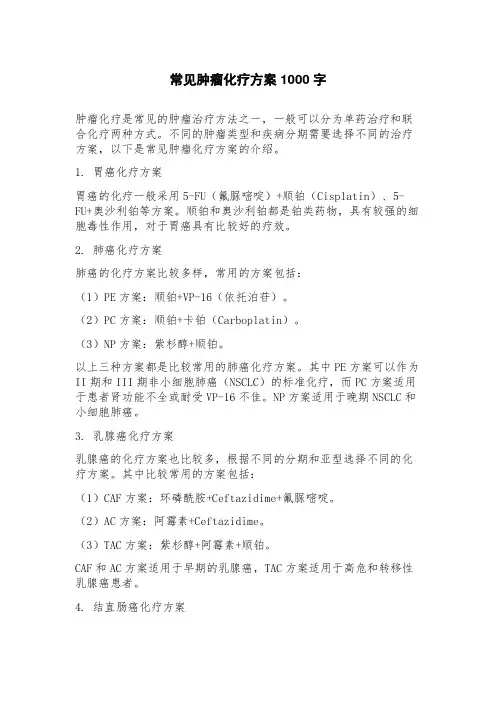 常见肿瘤化疗方案