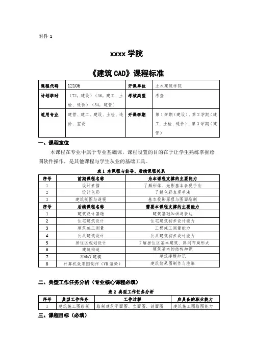 《建筑CAD》课标