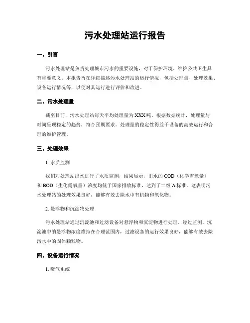 污水处理站运行报告