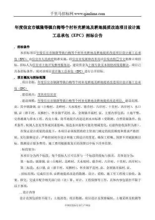 补充耕地及耕地提质改造项目设计招投标书范本