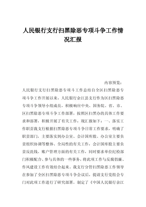 人民银行支行扫黑除恶专项斗争工作情况汇报