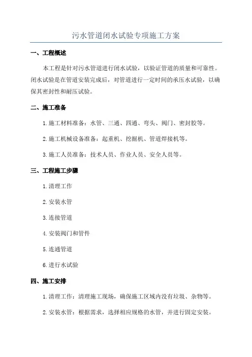 污水管道闭水试验专项施工方案
