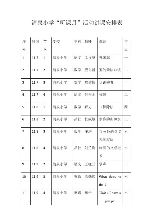 听课月活动安排表