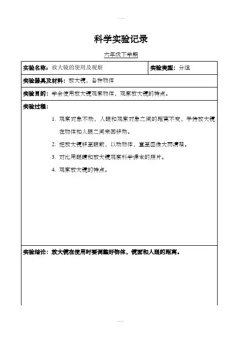 小学科学六年级分组实验记录(下学期)
