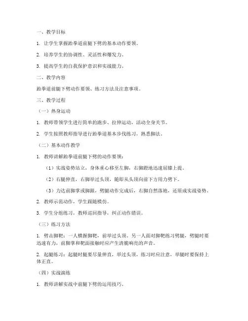 跆拳道前腿下劈教案模板范文