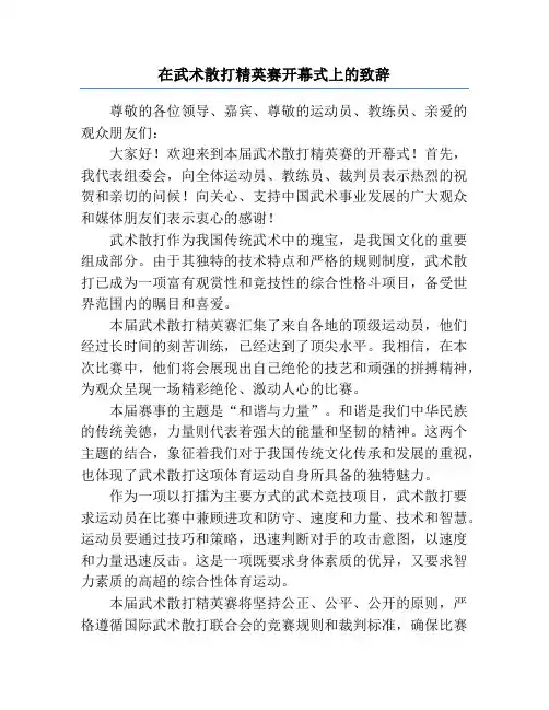 在武术散打精英赛开幕式上的致辞