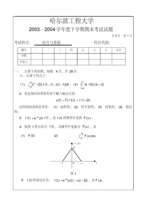 哈尔滨工程大学-通信考研复试真题-通信与信号原理
