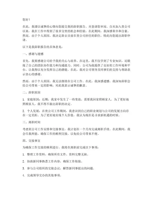 辞职报告意见类型