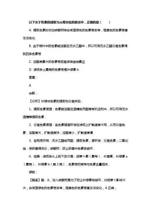 以下关于色素的提取与分离实验的叙述中，正确的是（　　）