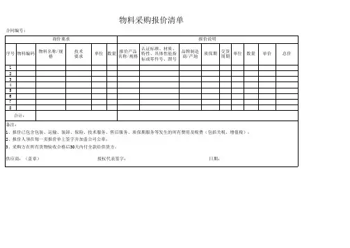 物料采购报价清单