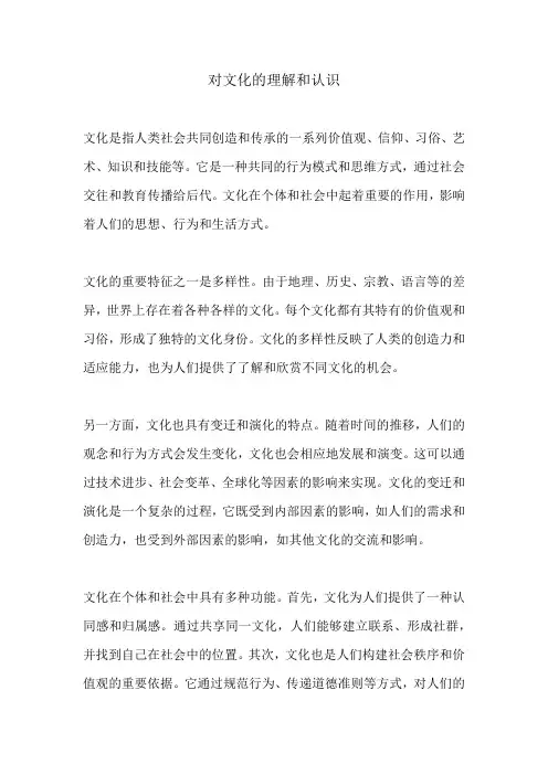 对文化的理解和认识