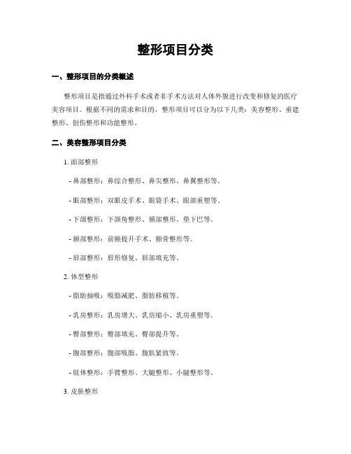 整形项目分类