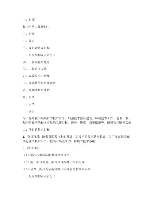 技术小组工作计划书模板