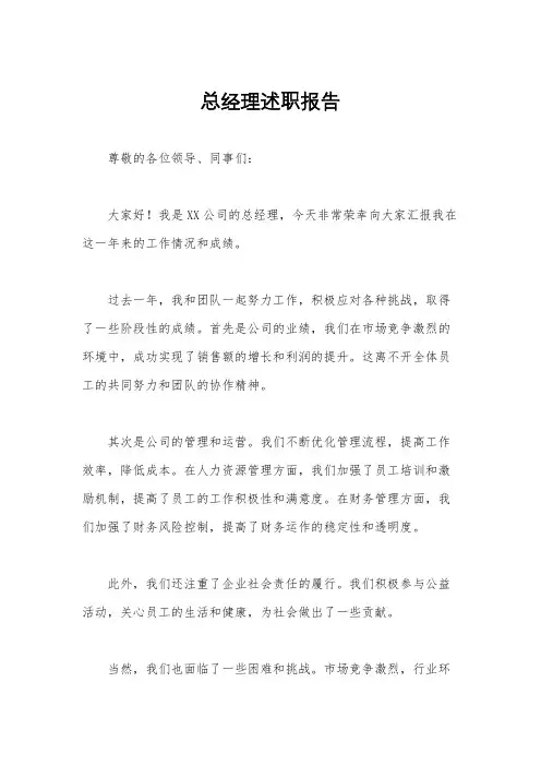 总经理述职报告