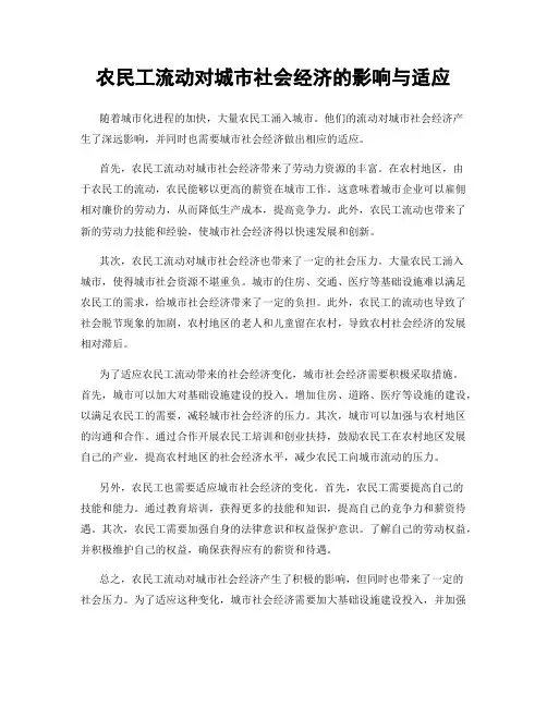 农民工流动对城市社会经济的影响与适应